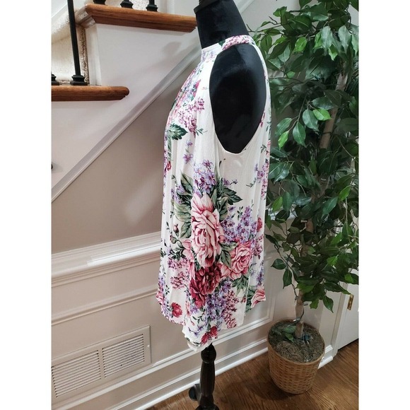 Forever 21 Women White Floral Rayon Halter Neck Sleeveless Knee Length Dress M - Picture 6 of 10